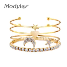 Mostyle новые модные ювелирные изделия золотого цвета 4 шт./набор Любовь Сердце Луна Звезда браслет с кристаллом в форме сердца вечерние ювелирные изделия браслет набор лучшие подарки