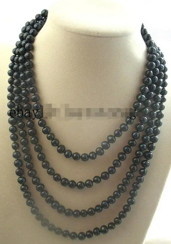 

FREE SHIPPING HOT sell new Style >>>>WOW! freshwater pearl black near round 7-8mm necklace 60" nature wholesale