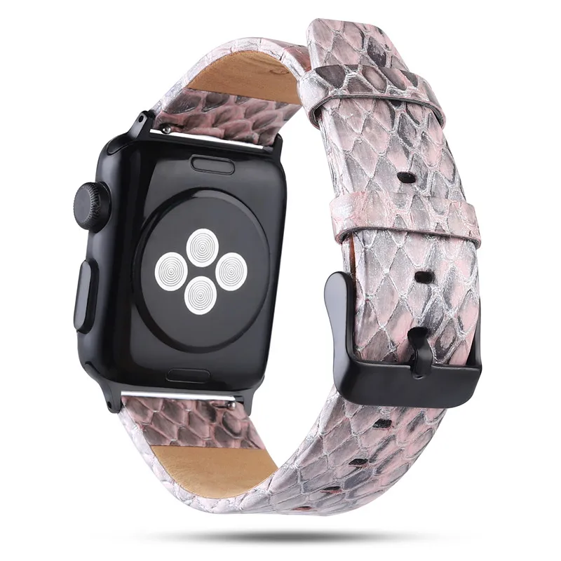 Ремешки из змеиной кожи для Apple Watch 4, 3, 2, 1, кожаный ремешок для Apple Watch 42 мм, 44 мм, 38 мм, 40 мм, для iWatch, ремешок 42 мм, 44 мм - Цвет ремешка: light-pink