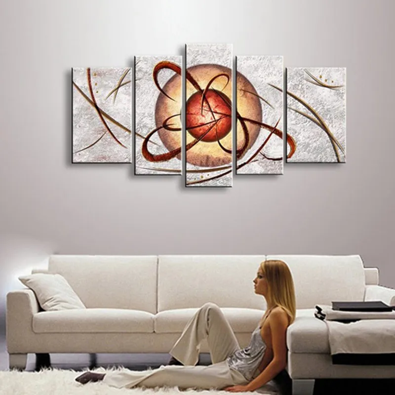

Hand Painted Abstract Planet Oil Painting on Canvas 5 Panel Pictures Modern Home Wall Art Large Paintings Sets For Living Room