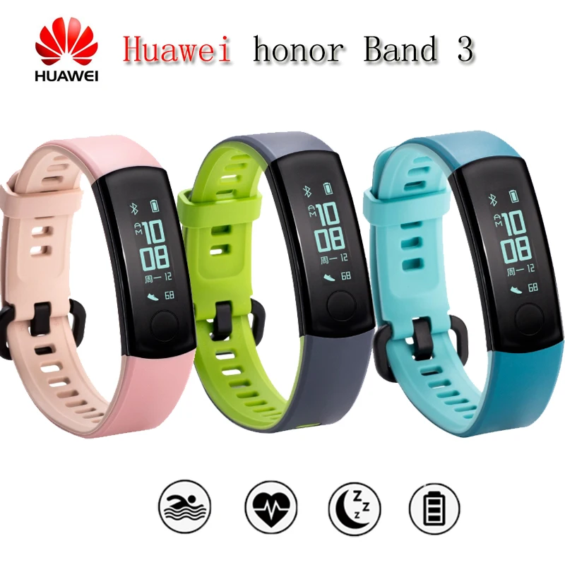 

Original Huawei Honor Band 3 Smart Band Real-time Heart Rate Monitoring 50 meters Waterproof 0.91" OLED Screen Touchpad