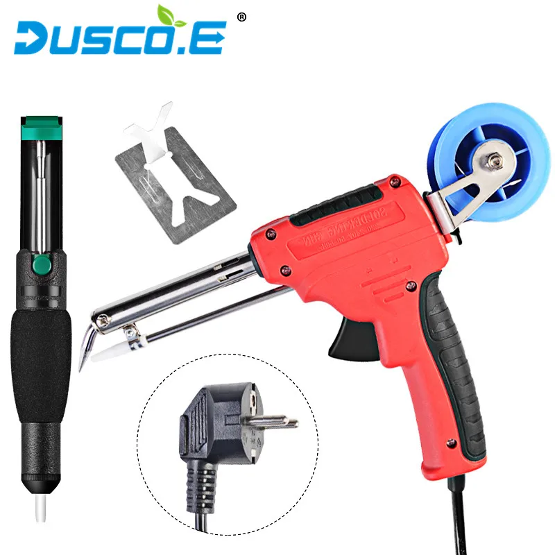 

Hot 220V 60W EU Plug Electric Tin Soldering Iron Automatic Send Tin Gun Rework Station Desoldering Pump Solder Wire Welding Tool