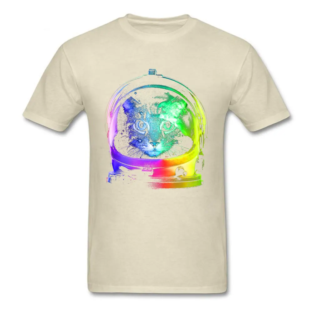 Astronaut Cat Simple Style Summer Fall Cotton Fabric Round Collar Adult Tops Tees Classic Tshirts Hip Hop Short Sleeve T Shirt Astronaut Cat beige