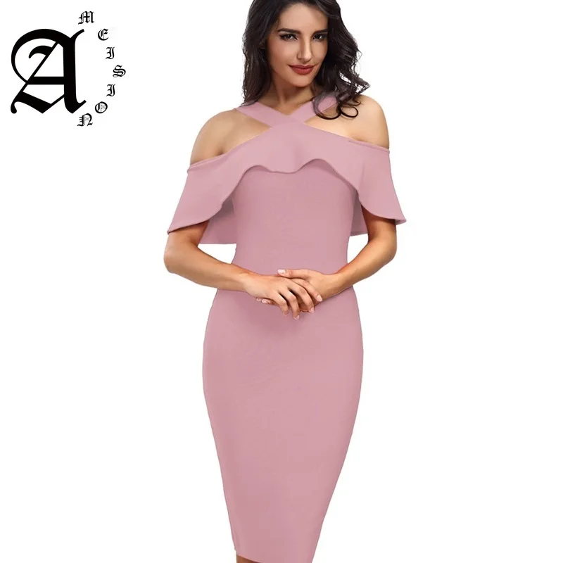 

Ameision 2019 summer off-the-shoulder strap evening dress ruffled slim slim banquet wedding dresses formal dresses evening gown