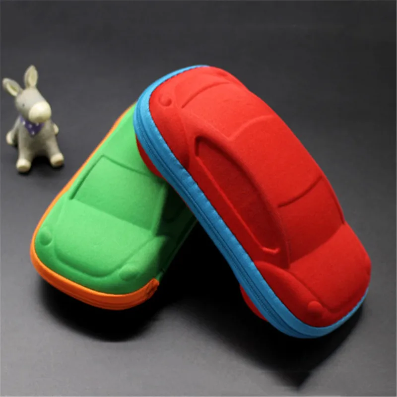 iboode Cute Cartoon Car Shape Glasses Case For Kids Sunglasses Eyeglasses Lovely Zipper Sun Glasses Holder Box Bag Protector