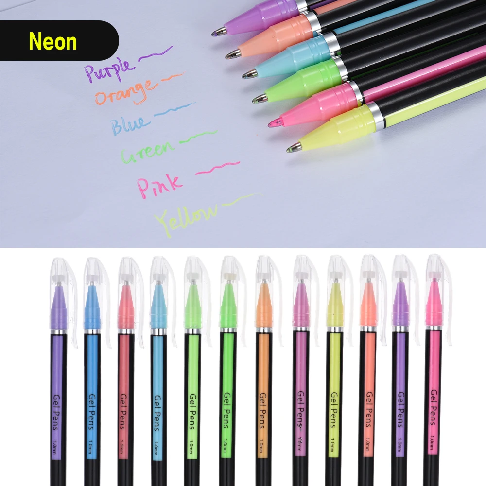 48 цветов гелевые ручки включают в себя блеск/неоновый/Гуашь/металлические ручки, маркировка, подсветка для рисования для студентов, книги для раскрашивания