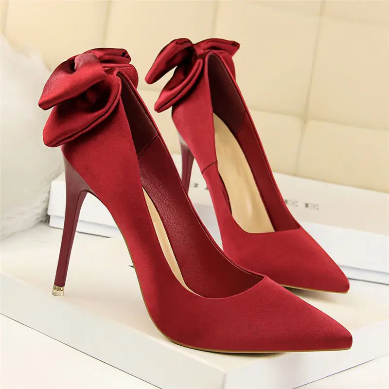 Женские туфли-лодочки; красные свадебные туфли на высоком каблуке с бантом; женские туфли-лодочки на каблуке;