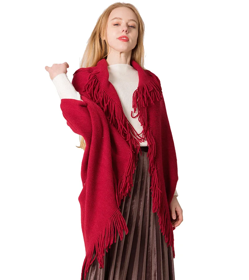 

Women Autumn Winter Knit Cardigan Cardigan Fringe Red Cloak Shawl Bat Sleeve Knit Coat