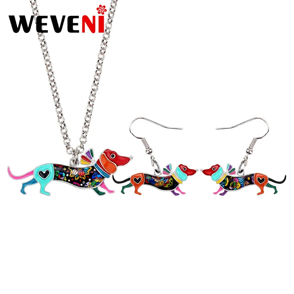 WEVENI Enamel Alloy Anime Collar Dachshund Dog Earrings Necklace Jewelry Sets For Women Girl Gift Birthday Drop Ship Bijoux | Украшения и