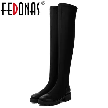 

FEDONAS 2020 Winter Women Genuine Leather Over The Knee Boots Side Zipper Riding Boots Party Night Club Shoes Woman Socks Boots
