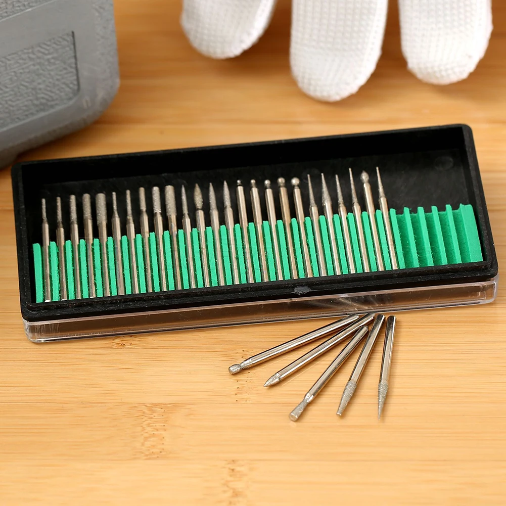 30pcs Diamond Burr Bits Drill Kit for Engraving Carving Grinding Rotary Tool Set