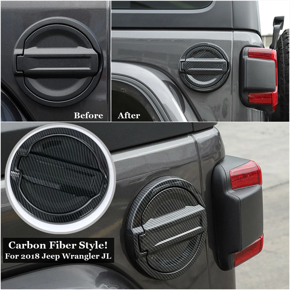 

1pc Black Car Tank Cap Cover Trim Carbon Fiber ABS Plastic Tank Cap Decoration Accessories Parts Suitable For Jeep Wrangler JL