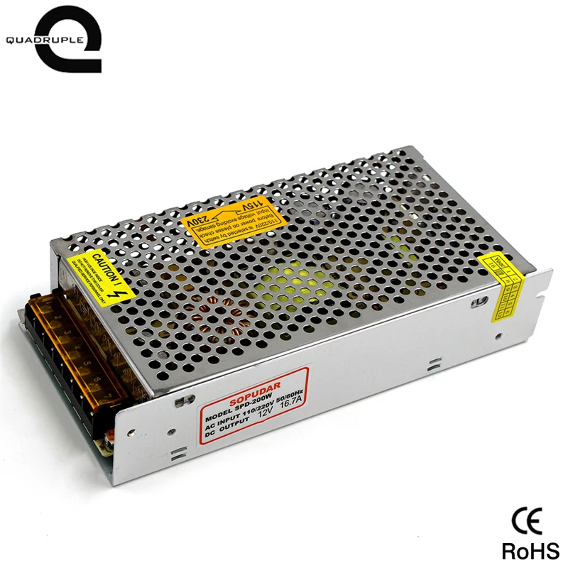 

Quadruple 12V 16.7A 200W LED Switch Power Supply Driver transformer for LED Strip LED Module LED Lights