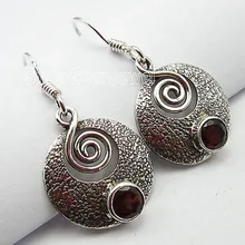 Auténtico GRANATE Joya de Plata pura Pendientes de LAS NIÑAS 3.2 CM OFERTA DEL DÍA