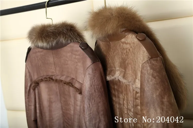 Зимнее длинное двустороннее меховое пальто, Женское пальто из натурального овечьего меха, куртка из натуральной овечьей кожи, Воротник из натурального Лисьего меха 161011-11