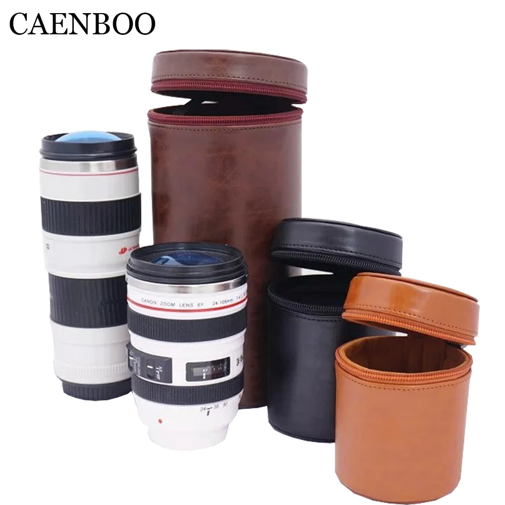 CAENBOO Leather Camera Lens Bag Retro Hard PU Lens Case for Canon Nikon