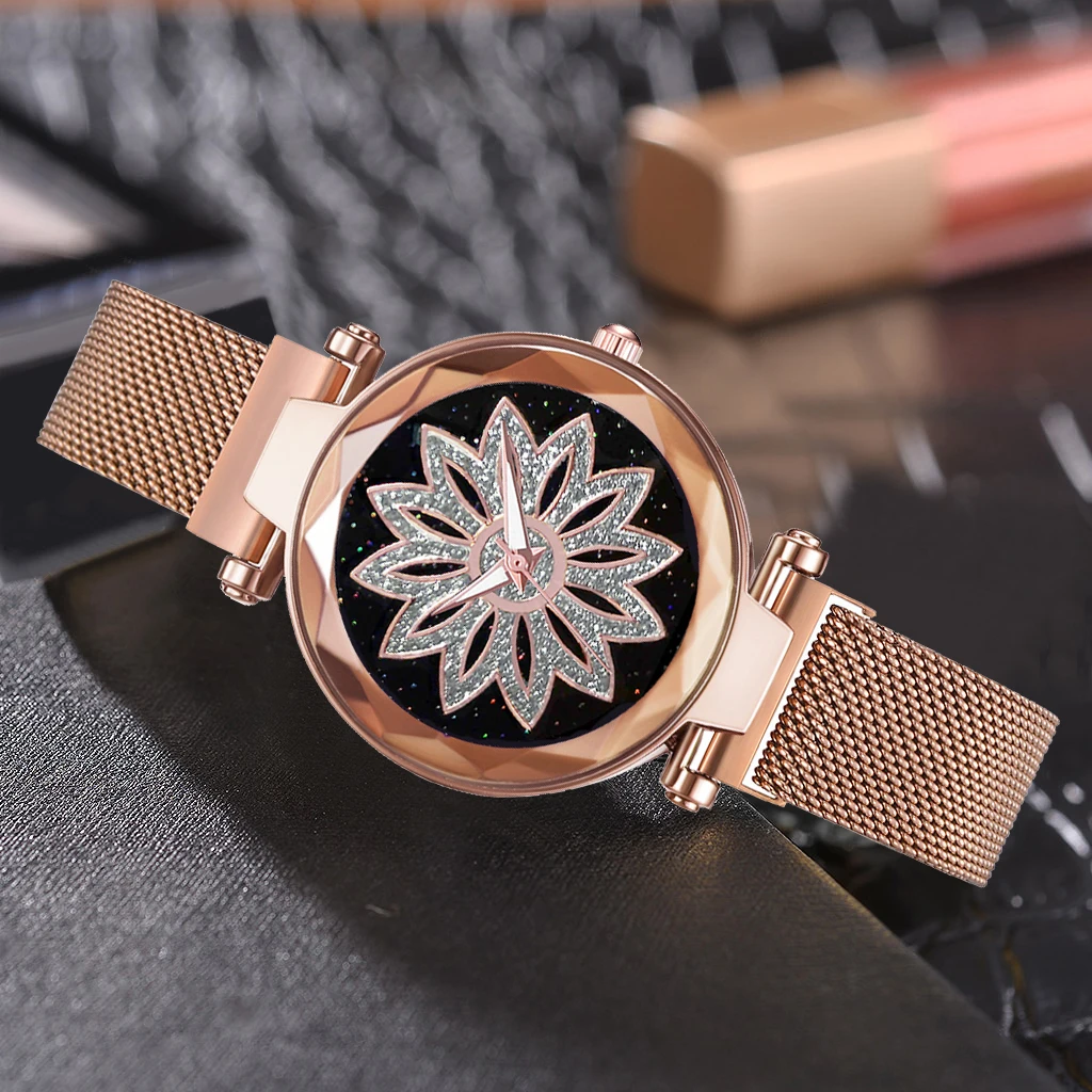 Good Luck женские часы розовое золото сетчатый ремешок магнитная пряжка креативный для женщин нарядные кварцевые наручные часы подарок для девочки дропшиппинг
