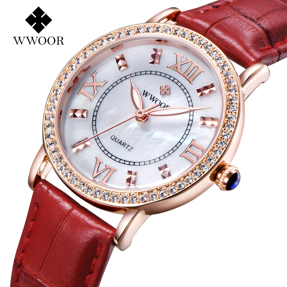

Luxury Brand Women Watches Women Genuine Leather Quartz Dress Watch Ladies Diamond Rose Gold Casual Wrist Watch Relogio Feminino