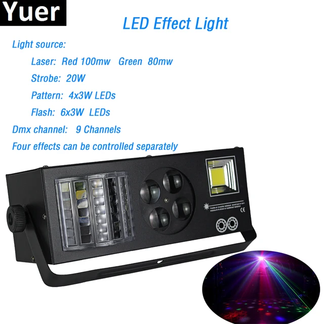 $US $132.00 4in 1 Effect Stage Light 4X3w led Spot 6x3W led flash red green laser 9 DMX channels KTV DJ Disco Party Wedding Stage lighting