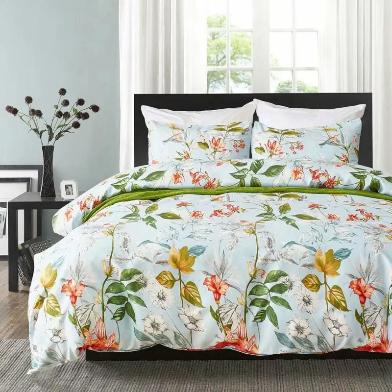 

2019 Spring Bedding Sets Single Double King Queen Europe 220/240 Luxury Duvet Cover Set Linen Bed Set Bedclothes Blue flower