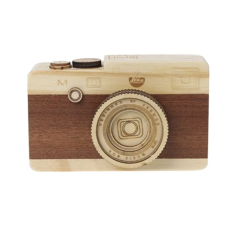 Wooden Toy Cameras Music Box Retro Camera Design Classical Melody Birthday Home Decoration 7