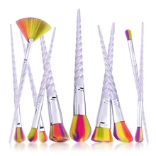 10Pcs Rainbow Hair Makeup Brushes Set Foundation Blush Blending Eyeshadow Eyeliner Lip Cosmetic Tool Kit Spiral Unicorn Handle