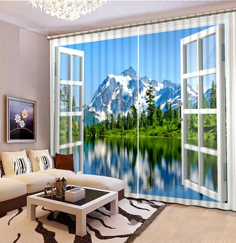 

3D Curtain Custom any Size Iceberg Lake windows Living Room Hotel Door Window Shading Curtain Finished Drapes Window Blackout