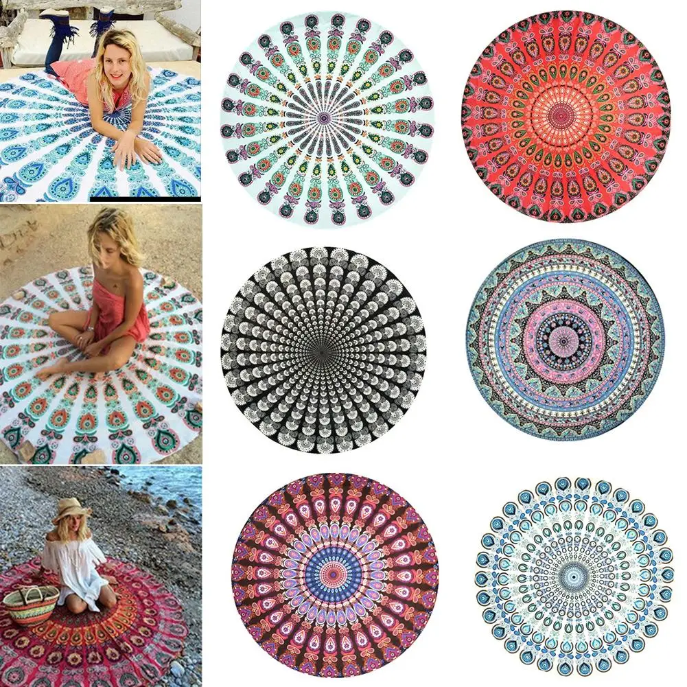 

45# Vintage Style Round Chiffon Anti-sunlight Shawl Beach Towel Outdoor Yoga Picnic Mat Home Textile Beach Towel