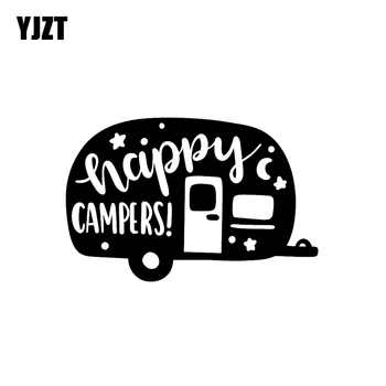

YJZT 15.8CM*10.2CM Cartoon Art Happy Campers Vinyl Decal Car Sticker Black/Silver Car-styling C11-1330