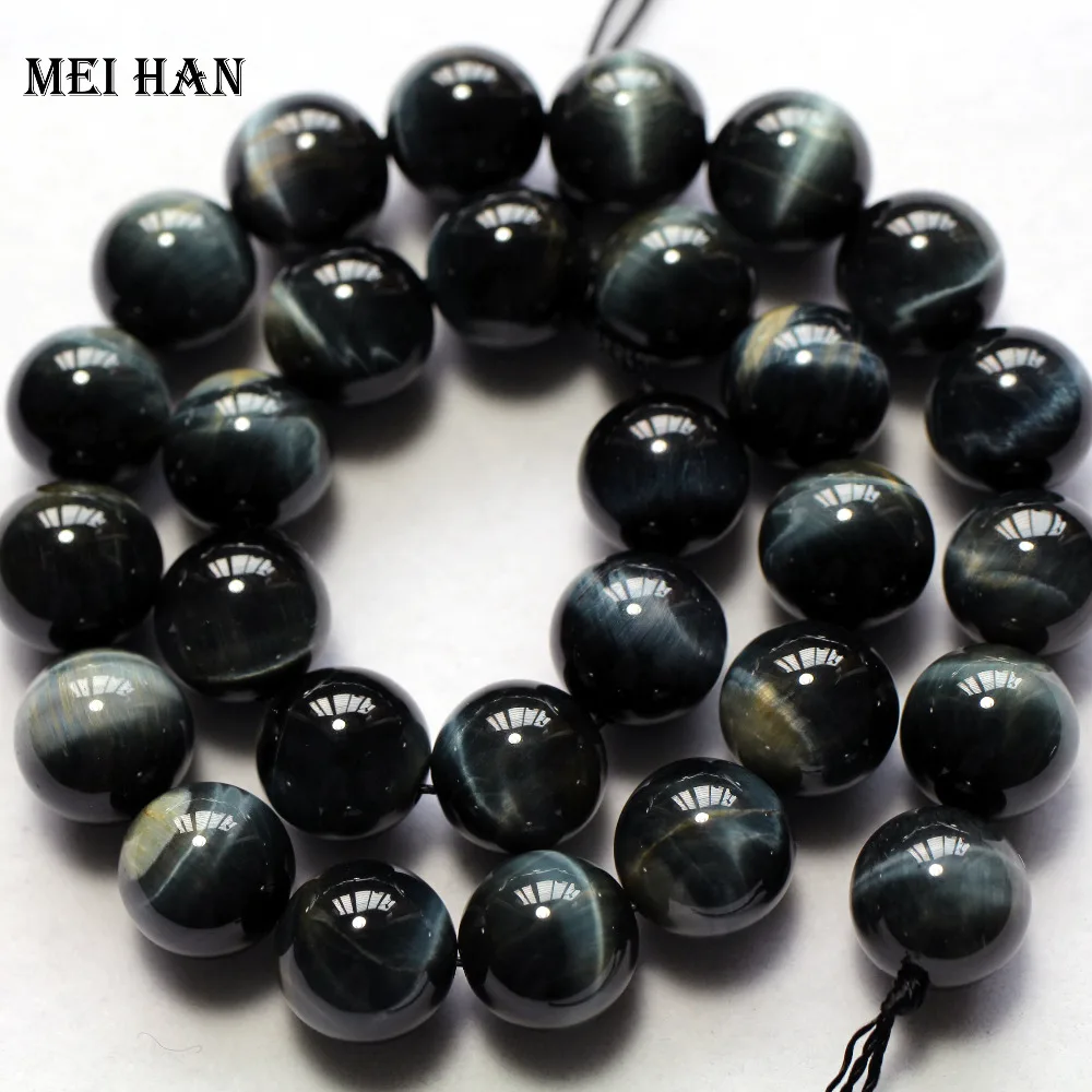 

Meihan Free shipping (28pcs/110g/set) natural 14mm Hawk's eye stone smooth round beads for bracelet making DIY design