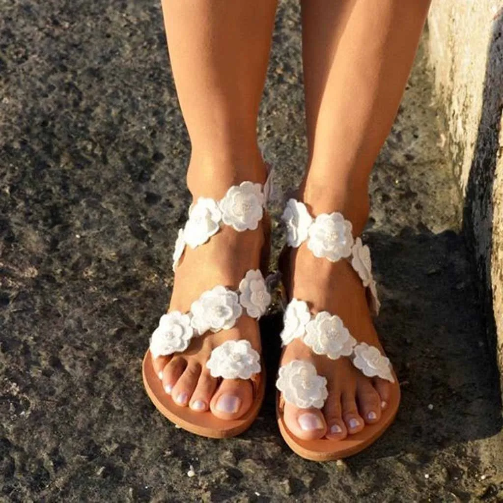 YOUYEDIAN/модные женские летние сандалии в римском стиле с открытым носком женские сандалии на плоской подошве с цветочным принтом женская обувь# G2