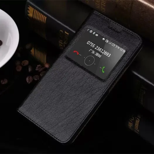 View Window Business 100 Genuine Leather Flip Back Cover case For Huawei Honor 6 Plus with