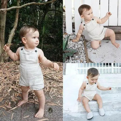 

1-3T Nebworn Cotton Linen Romper Overall Kids Baby Boys Beige Romper Jumpsuit Outfits Summer Baby Clothing Sunsuit Clothes