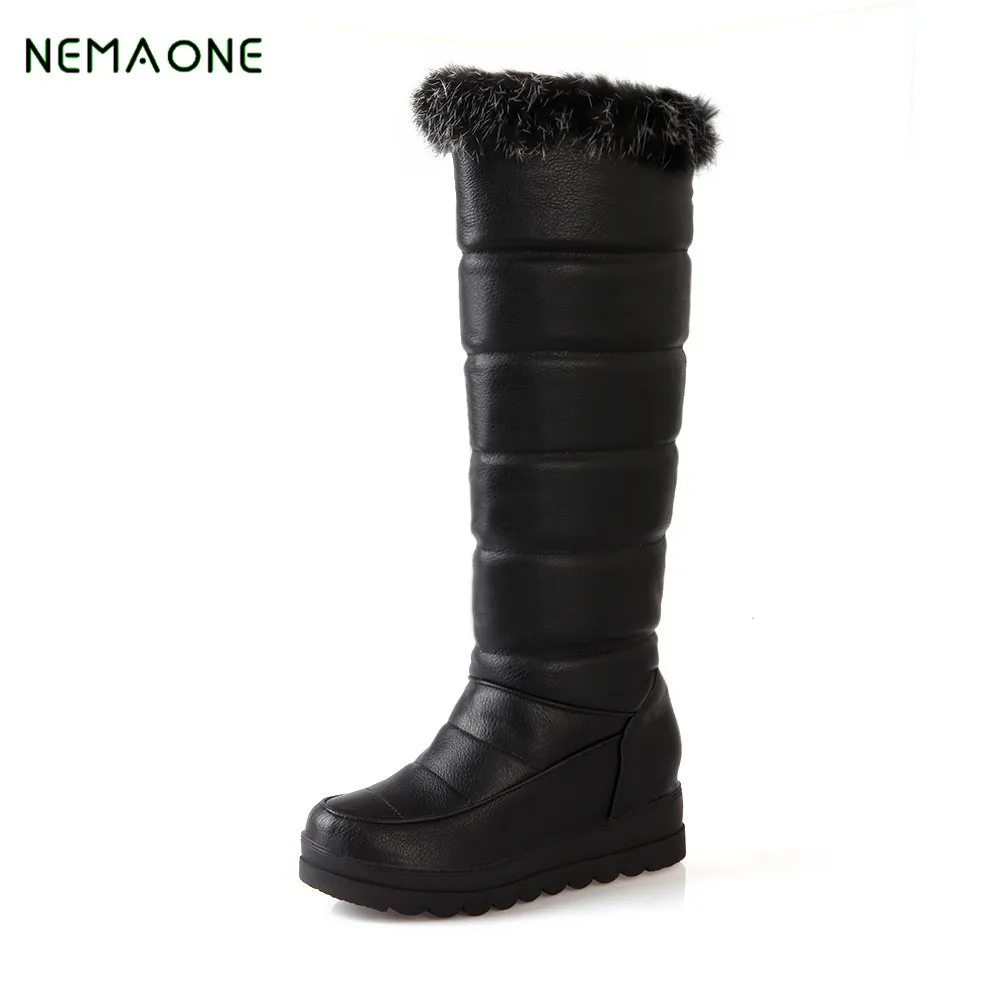 

NEMAONE 2017 New Women Snow Boots Shearling Fur Platform Knee-High Boots Fur Snow Boots Autumn Winter Women Shoes