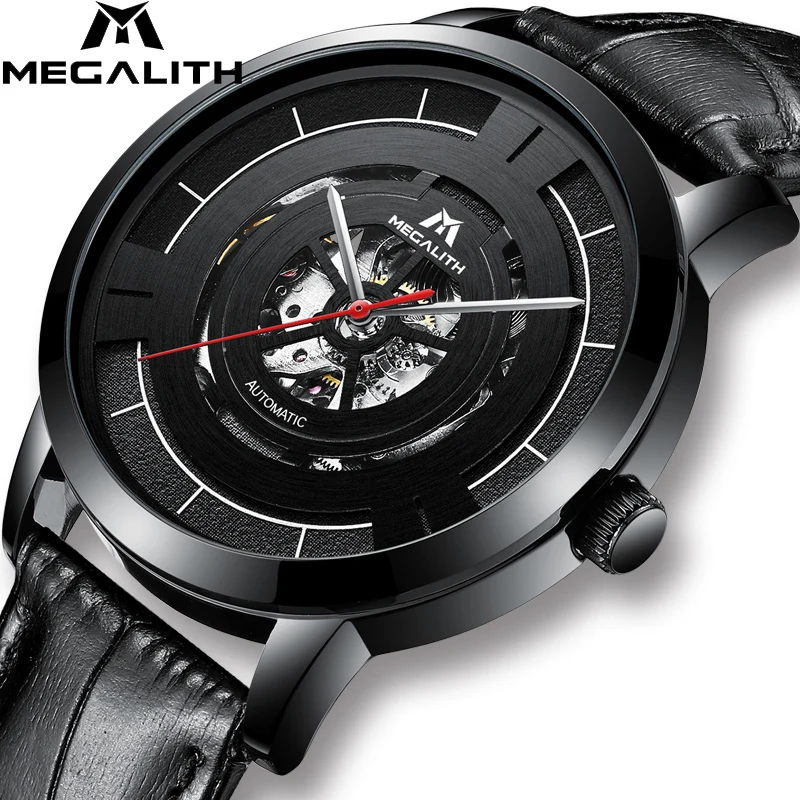 

MEGALITH Fashion Men's Watches Automatic Skeleton Watch Waterproof Mechanical Watch Men Leather Strap Reloj Automatico De Hombre