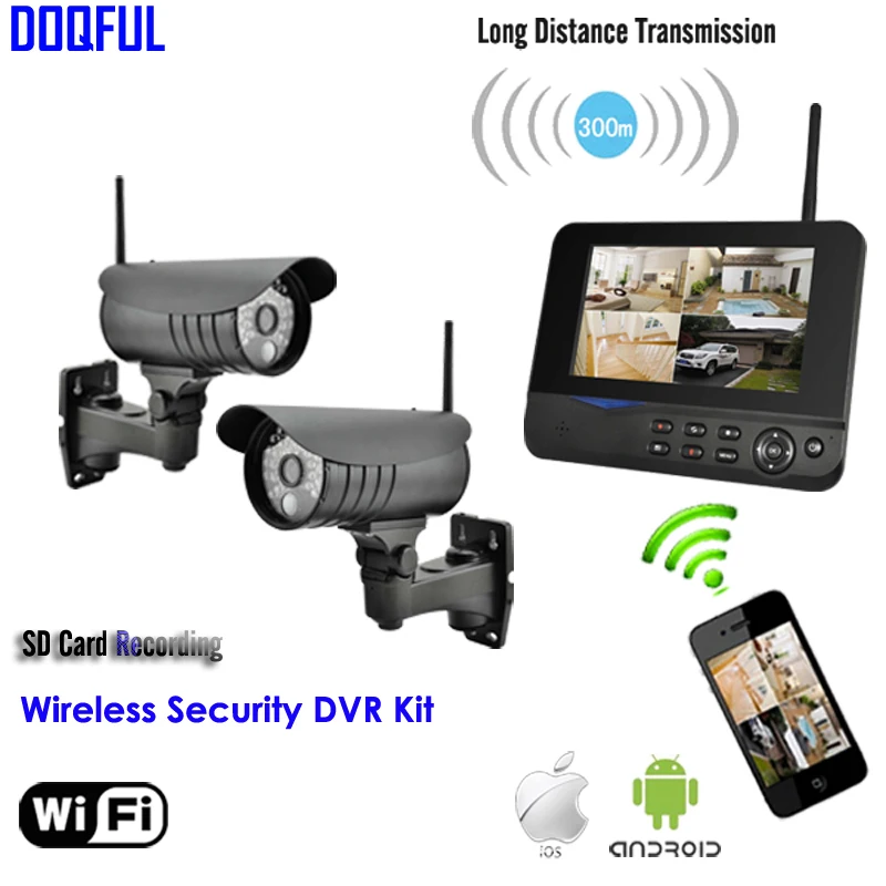 

New 7" LCD Monitor Wireless Surveillance Camera System Kit IP Remote Via Smart Phone Alarm Home Security Cameras de seguridad