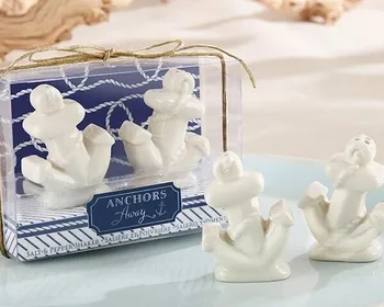 

(100sets)/LOT "Anchors Away" Ceramic Anchor Salt and Pepper Shakers Ocean Themed Wedding Favors Gifts For Guest