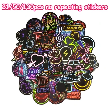 

21/50/100 PCS Neon Light Sticker Anime Icon Animal Decals School Stickers For Skateboard Laptop Suitcase Guitar Fridge Notebook