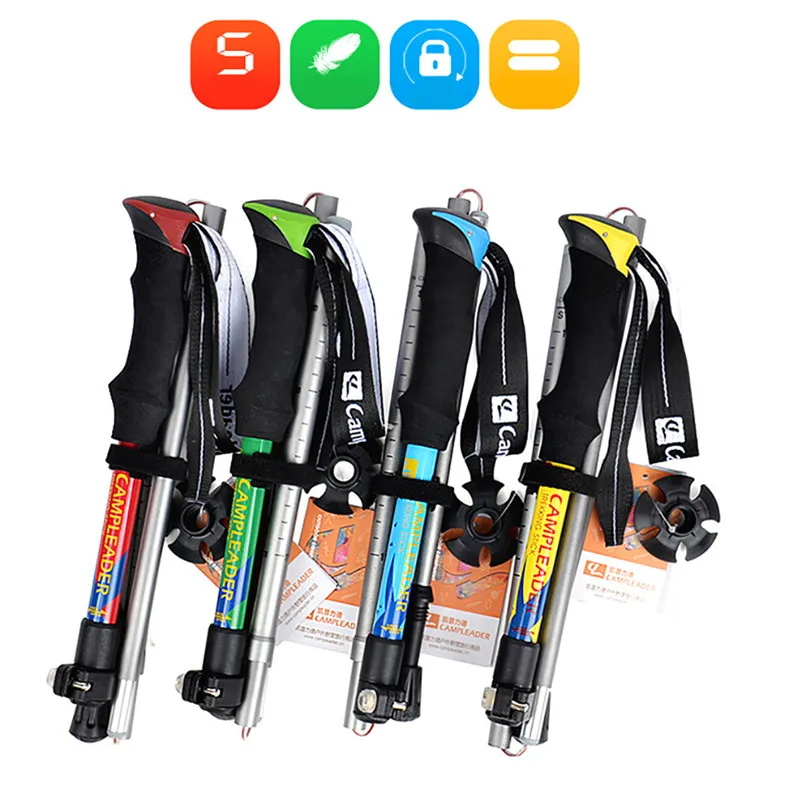 Outdoor Alpenstock Portable Trekking Pole Durable Five - Section Folding Adjustable Impact Walking Cane #2O30 (14)