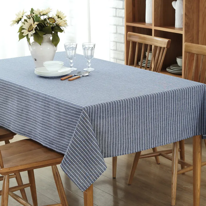 

Senisaihon Modern style Cotton Linen Table cloth Blue Stripes Dining table Dustproof Tablecloth Hotel Home Textiles 140* 250cm