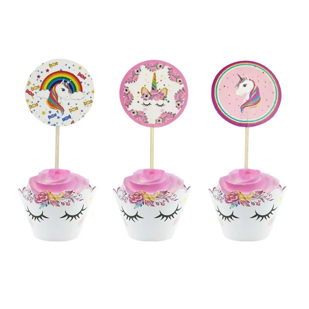 

24pcs Cartoon 3 Unicorn Shapes Cupcake Toppers Picks Happy Birthday Party Decorations Kids Baby Shower Favor Cup Cake Decorating