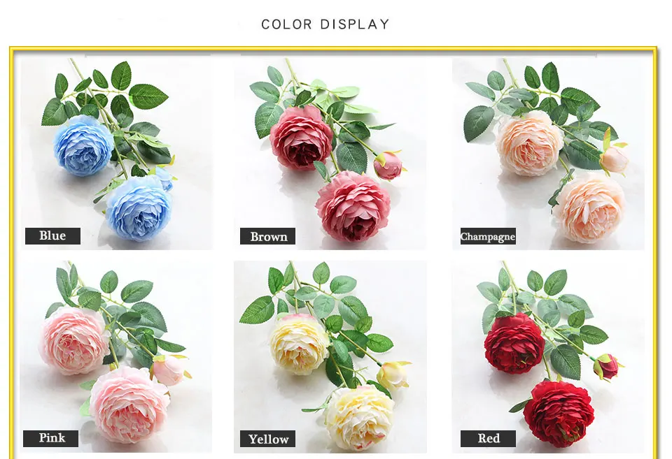 Artificial Flowers 3 Heads White Yellow Peonies Silk Flowers Peony Artificial Flower Wedding Decor for Home Peonies Color_04