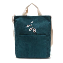 Многоразовые хозяйственные сумки Повседневная сумка женская вышитая Цветочная Вельветовая сумка через плечо