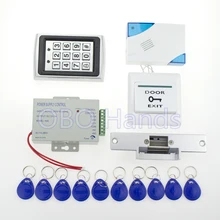 Cerradura de la Puerta Rfid Teclado de Control de Acceso completo Kit + Electronic Huelga Lock + Power + Botón + de Bell de Puerta + tarjeta llave