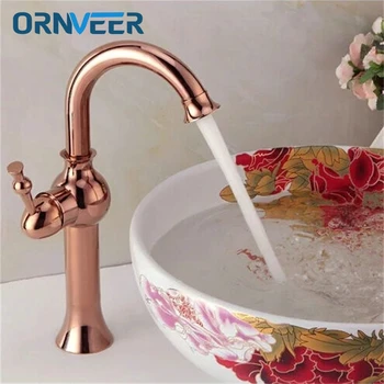 

Free Shipping Gold Plated Tall Rotatable Single Handle Bathroom Faucet Rose Gold Swivel Curved Basin Sink Mixer Tap B052
