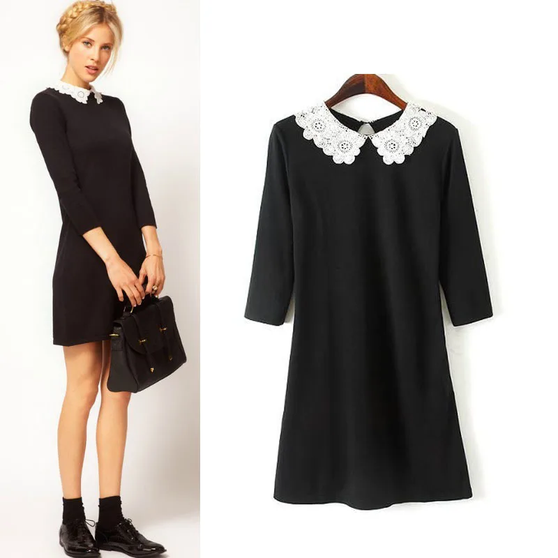 lace collar black dress