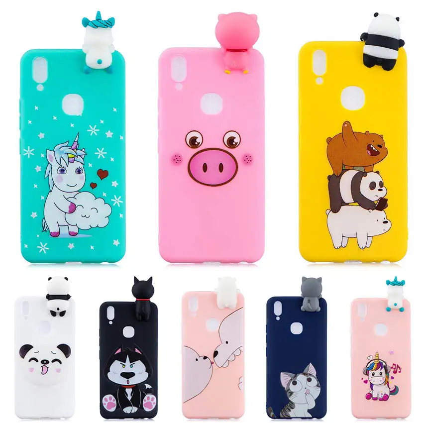 

3D Silicone Soft Phone Case For VIVO V9 Y85 cute Unicorn pig cat bear cute Relief Cases For VIVO Y79 Cover For VIVO Y71