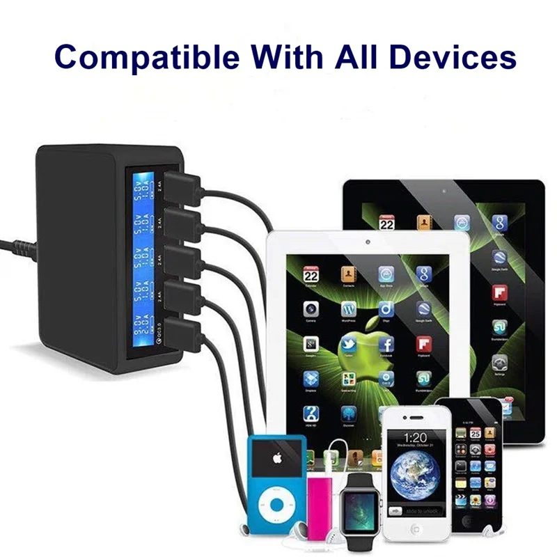 Сетевое зарядное устройство Tongdaytech с 5 USB портами и ЖК дисплеем QC 3 0|Зарядные