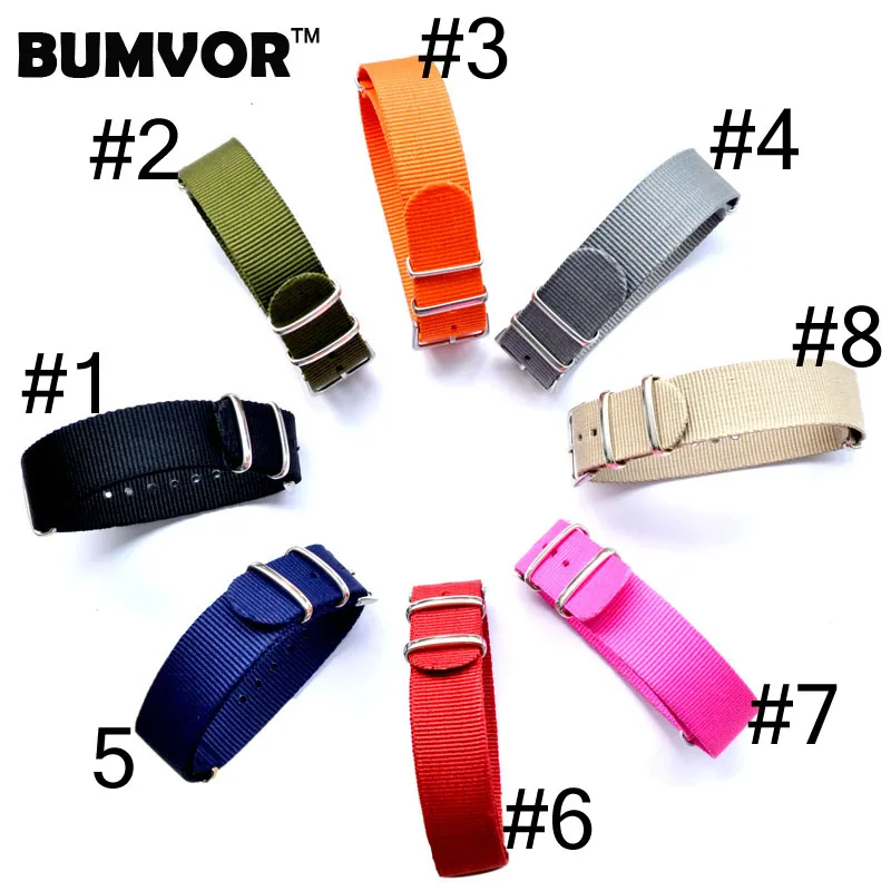 1pcs 16 18 20 22 24mm Multiple Colors Nato Nylon Military Watch Strap Army Sport Watchband