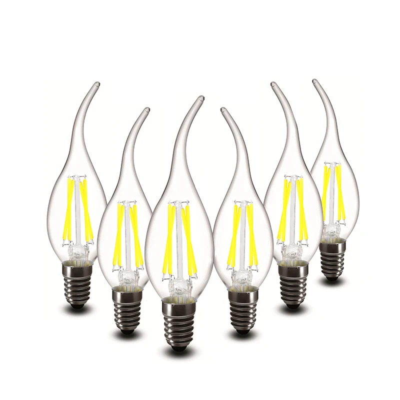 

6 one pack living room retro chandelier candle tip bubble LED filament bulb 220VE27 home A60E27 warm white incandescent lamp